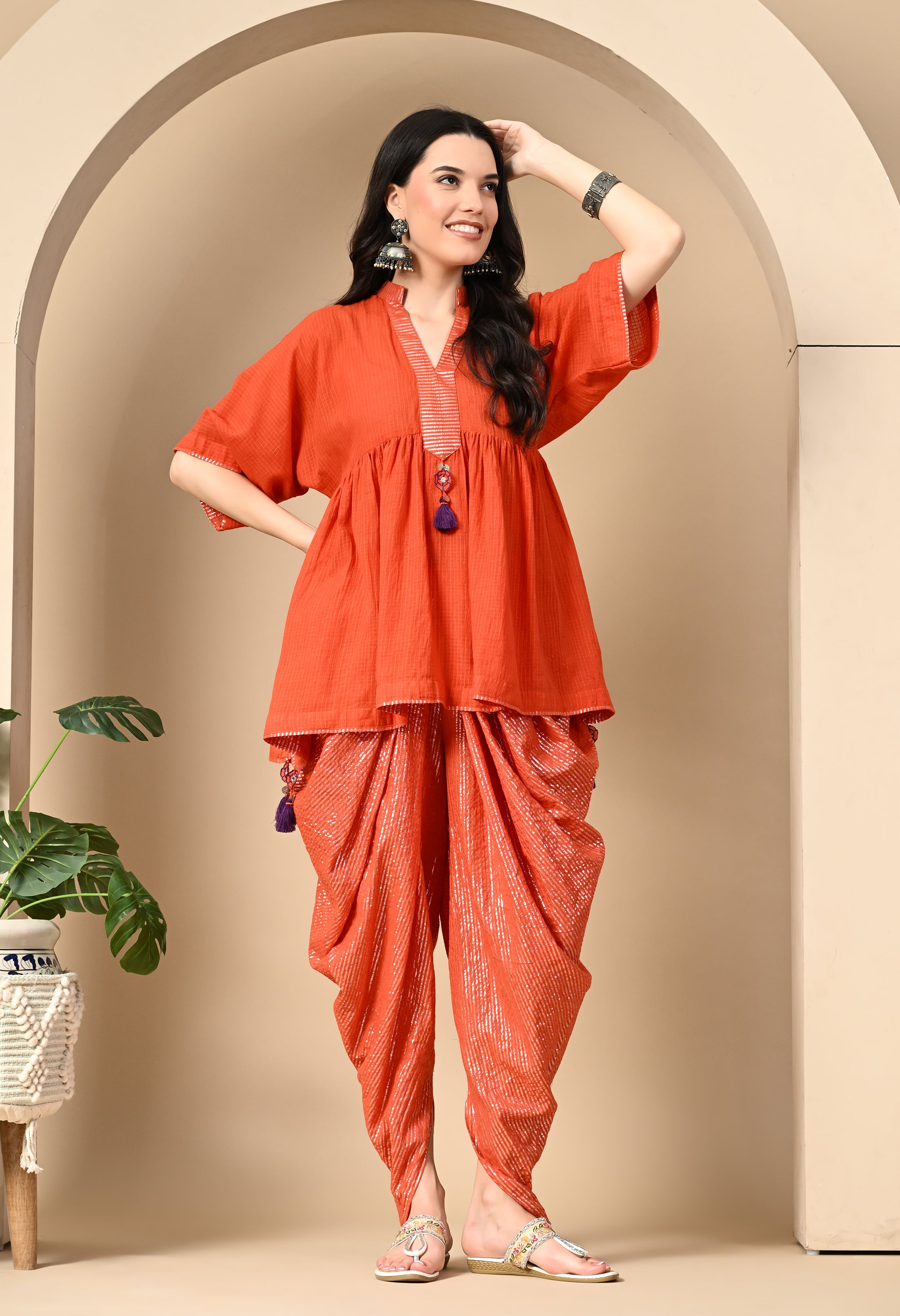 POPPY ORANGE KOTTA DHOTI SET